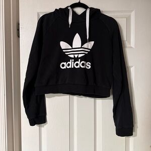 adidas Black Hoodie with White Trefoil and Drawstrings